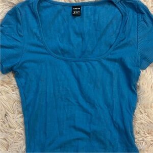 SHEIN Blue Ribbed Short Sleeve Tee
